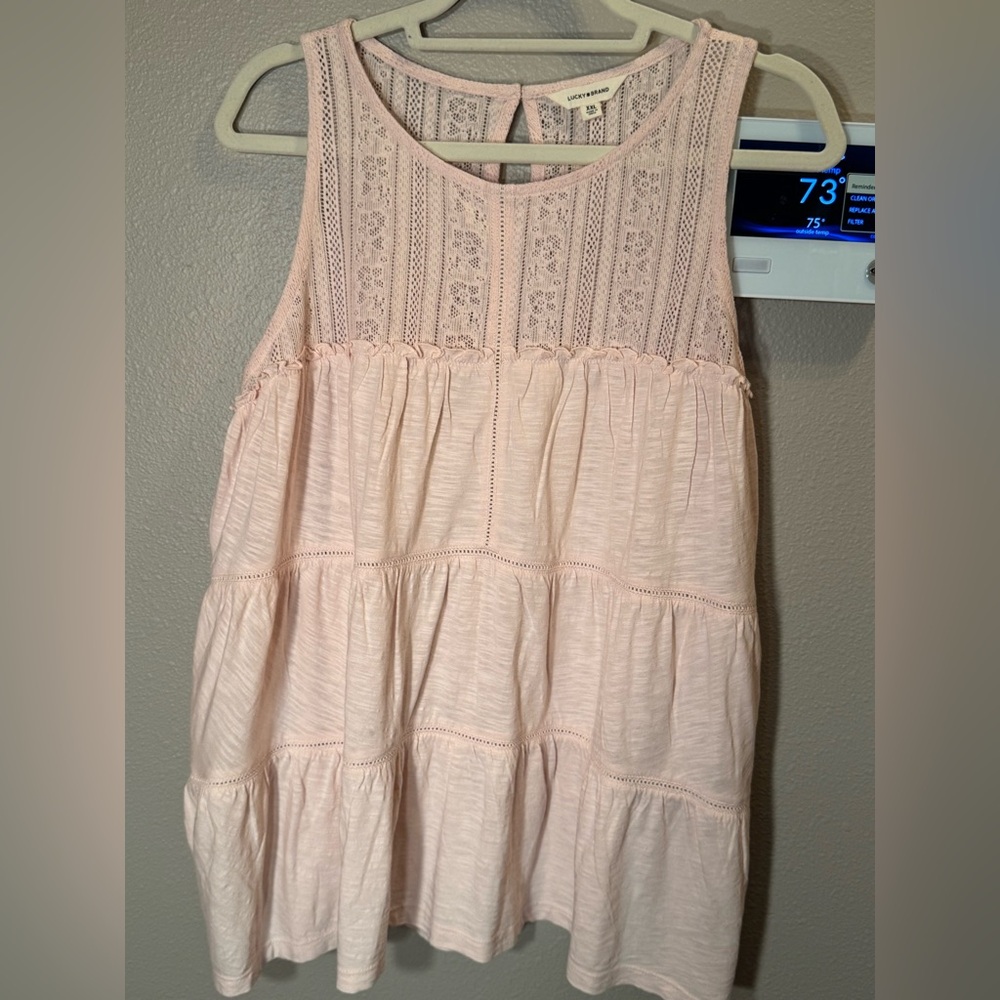 LUCKY BRAND Pale Pink Lace Tiered Sleeveless Top